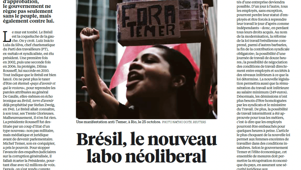 Jornal francês diz que Brasil é o novo laboratório neoliberal